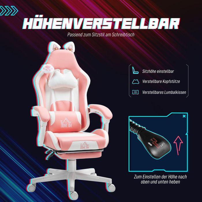 Actual product image Swisshandel24 Gaming Stuhl Ergonomischer Gamer Stuhl mit Lendenwirbelstütze, Fussstütze Rosa