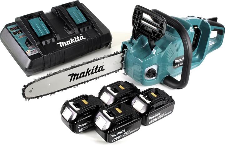 Actual product image Makita DUC 355 PG4 Motosega a batteria 36V (2x18V) Brushless 35 cm + 4x Battery 6,0 Ah + (Battery chain saw)