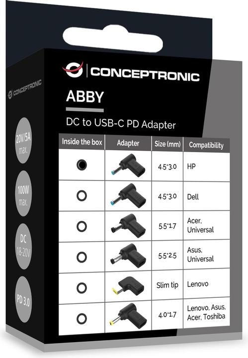 Produktbild Conceptronic Adapter USB-C -> DC, HP 4.5x3.0mm 18-20V sw