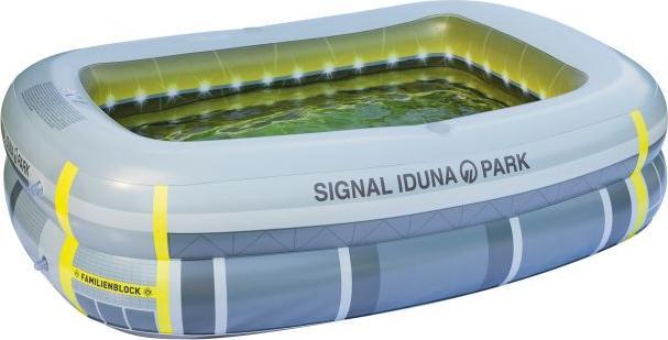 Borussia Dortmund Piscina per famiglie 2 anelli, 1 valvola di uscita dell'acqua gonfiata circa 200x150x50cm, non