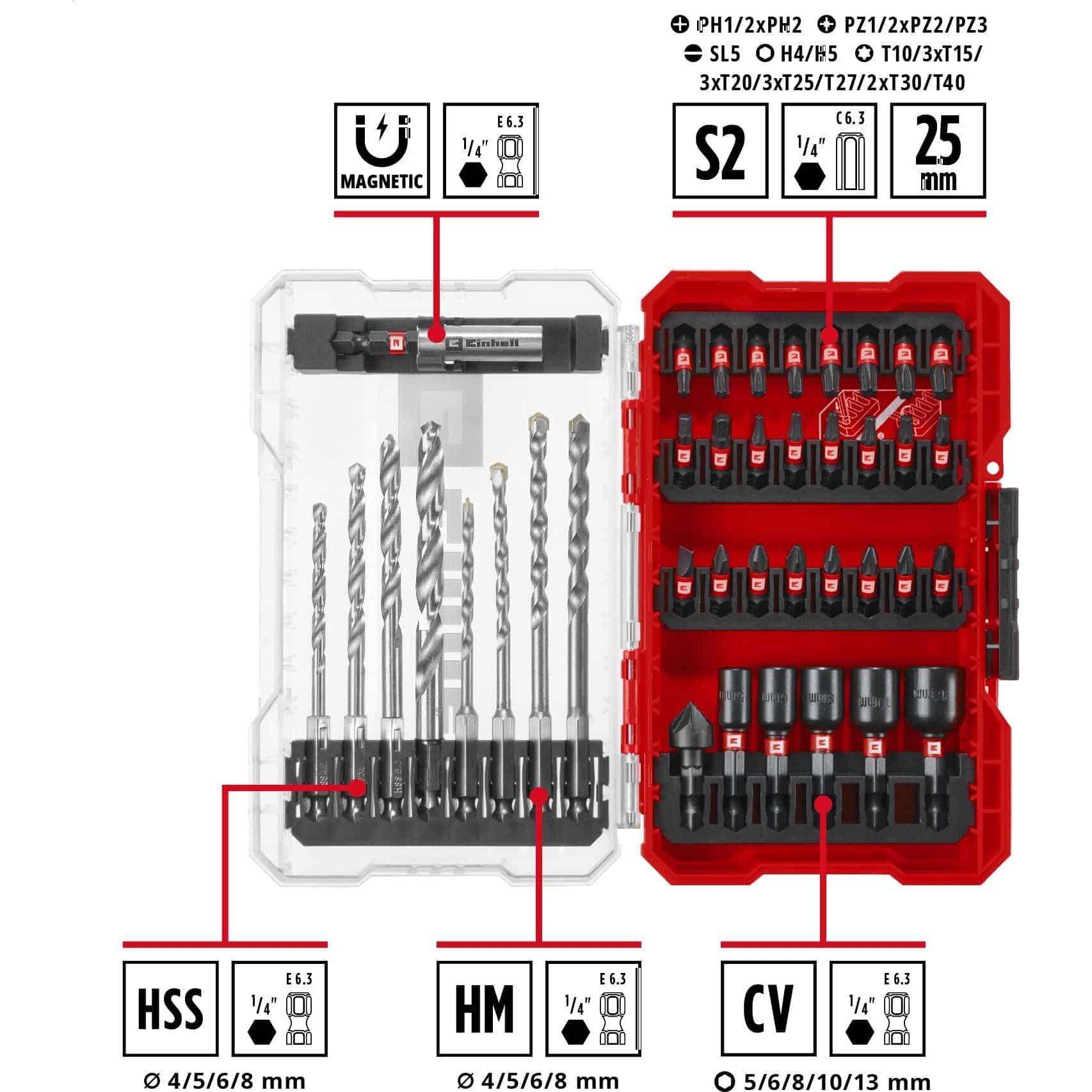 Thumbnail - Einhell, Bohrereinsatz, 108763 39teilig Bohrer- und Bit-Sortiment (4 mm, 5 mm, 6 mm, 8 mm)