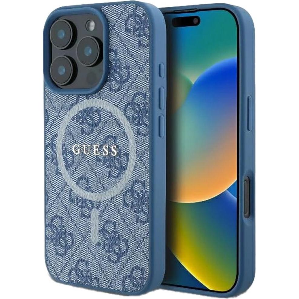 Guess GUHMP16LG4GFRB iPhone 16 Pro 6,3" niebieski/blu custodia rigida 4G Ring Classic Logo MagSafe (Apple iPhone 16 Pro), Cover smartphone, Blu