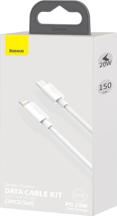 Actual product image Baseus Simple Wisdom Data Cable Kit USB-C to Lightning PD 20W (2PCS/Set) 1.5m White (1.50 m, 20 W)