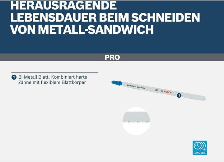 Produktbild Bosch Professional Zubehör PRO Metal Sandwich T718BF Stichsägeblatt, 180 mm, 3-tlg.