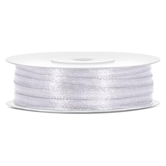 Partydeco, Cadeauverpakking, Satijnlint, Wit, 3mm/50m (1 St. / 50 Lm)