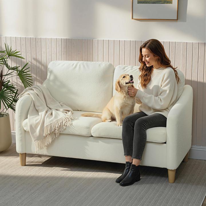 Produktbild Homcom Sofa Polyester, Eukalyptusholz Cremeweiss (2-Sitzer)