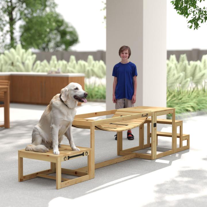 Produktbild PawHut Hunde Agility Set Tannenholz Naturholz (Agility)