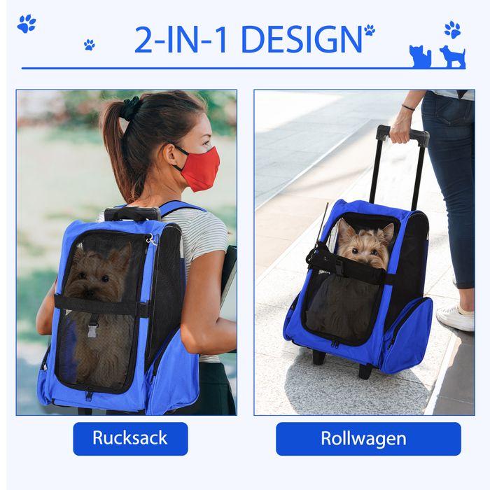 Produktbild Swisshandel24 Hundetrolley Hundetragetasche 2-in-1 mit Tür und Fenster atmungsaktiv Oxfordstoff Blau 42 x 25 x 55 (Hund, Atmungsaktiv)