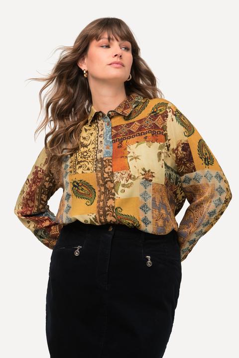 Produktbild Ulla Popken Hemdbluse, Patchdruck, Hemdkragen, Langarm (50, 52)