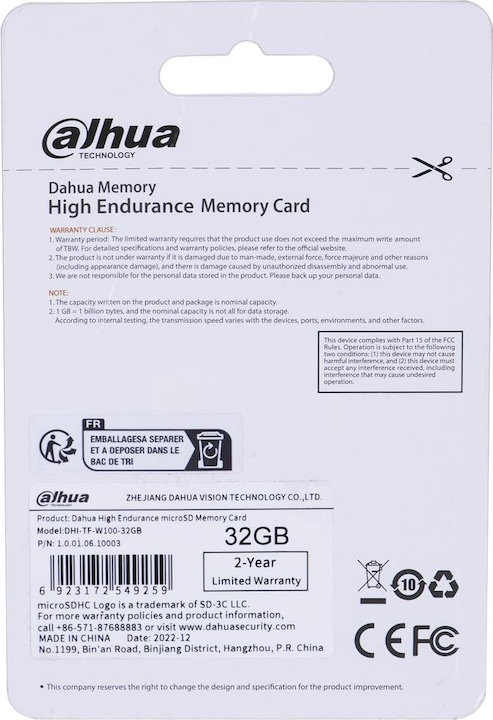 Productafbeelding Dahua TF-W100-32GB microSD kaart 32GB (32 GB, microSD)
