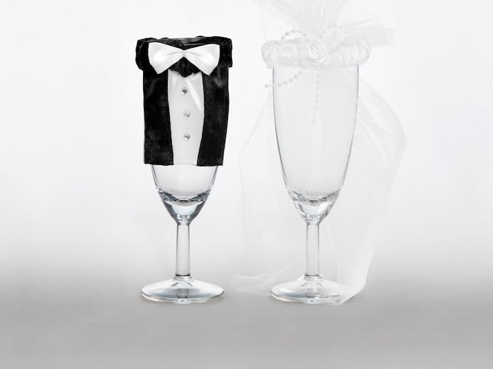 Immagine prodotto Partydeco Decorazione di accessori di nozze per bicchieri, bianco/nero