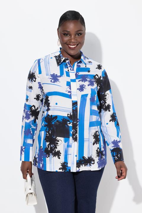 Produktbild Ulla Popken Lyocell-Bluse, grafisches Design, Hemdkragen, Langarm (50, 52)