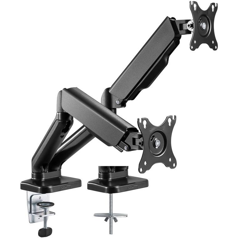 Goobay Doppel-Monitorhalterung mit Gasdruckfeder (Tisch, 32"), Monitor Halterung, Schwarz