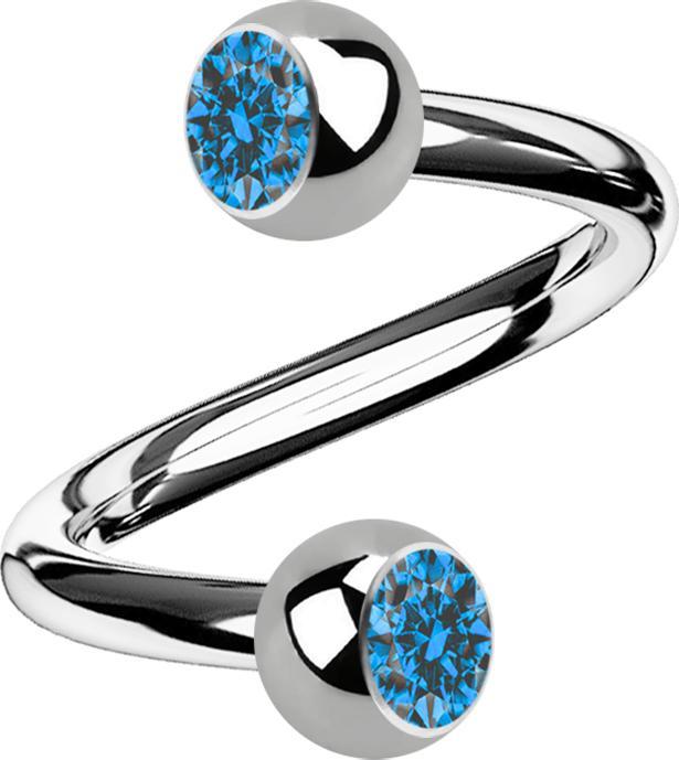 Actual product image Star Piercing Micro Spirale silber mit zwei Kugeln Kristall hellblau (Titanium, without brass)