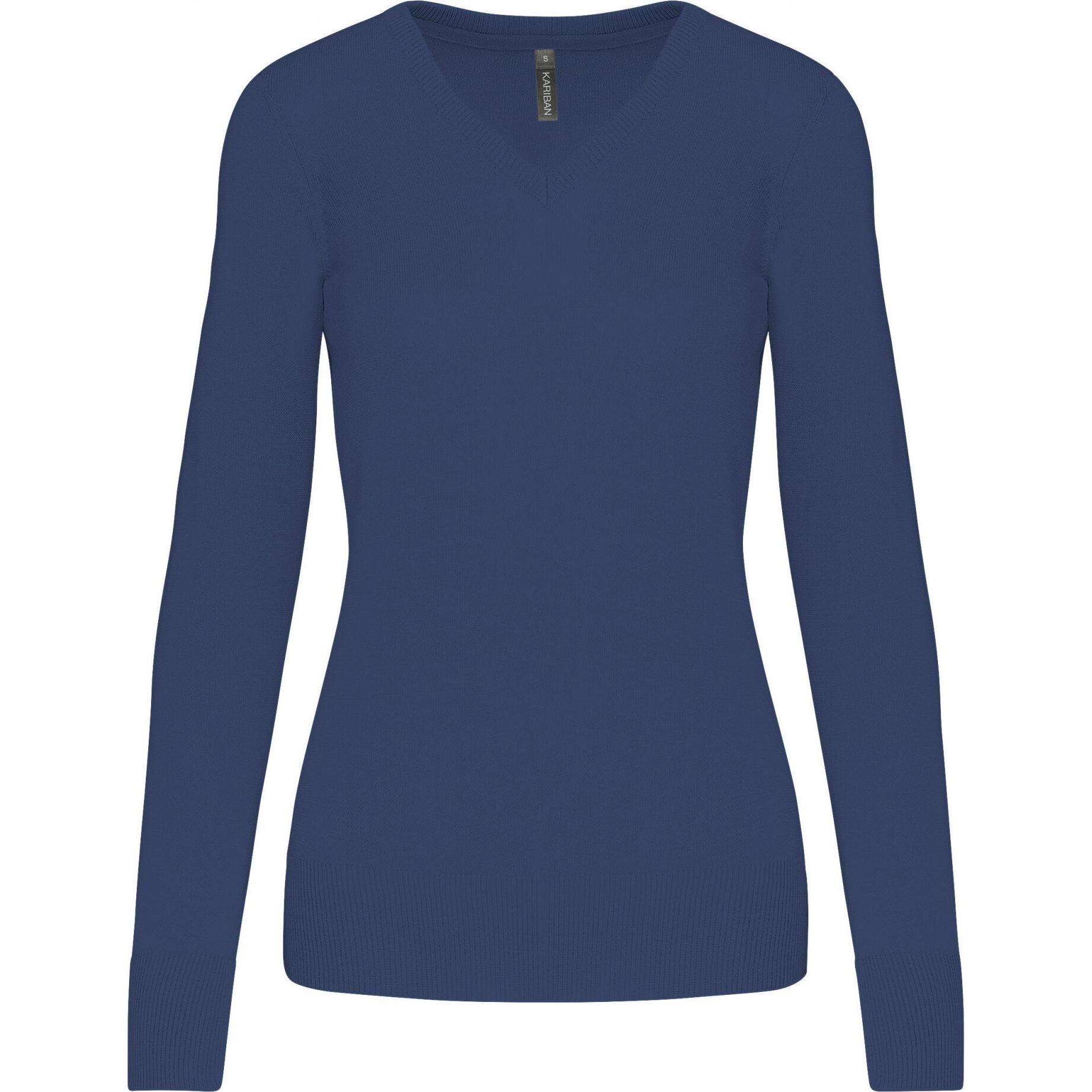 Kariban, Damen, Pullover, Pullover mit V-Ausschnitt Damen, Blau, (3XL)