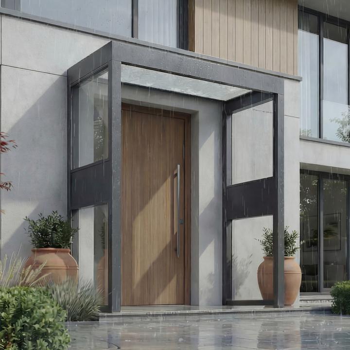 Actual product image Palram CANOPIA | Sophia 3X7 / 1X2.2 Door Awning + 2x SIDEWALL Grey Structure / White Opal Panels