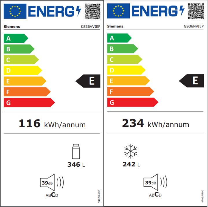 Energy Label Siemens KA95NVIEP Kühlkombi Side-by-Side (588 l)