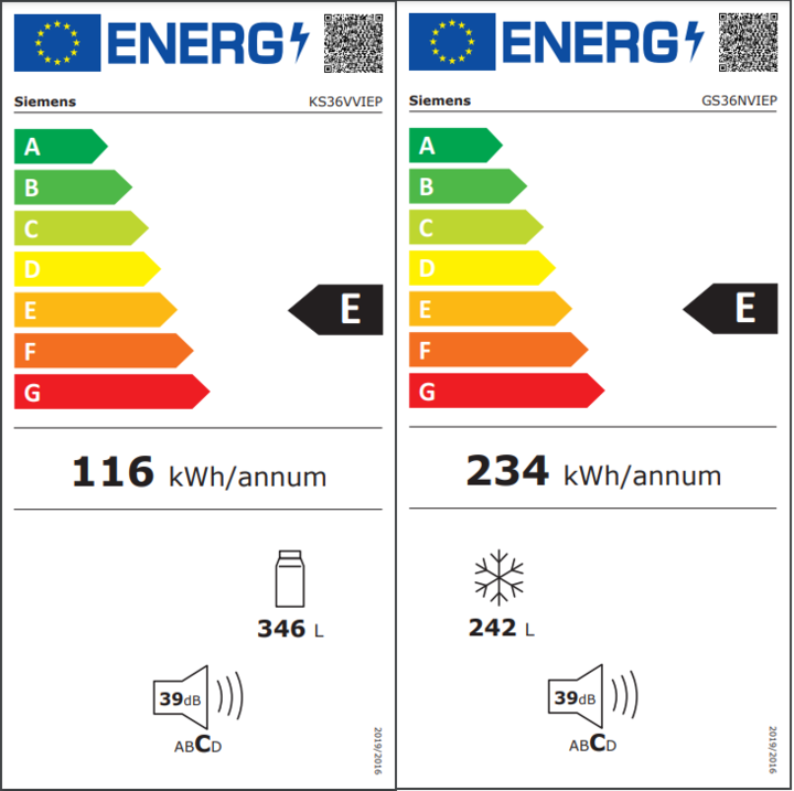 Etichetta energetica Siemens KA95NVIEP Kühlkombi Side-by-Side (588 l)