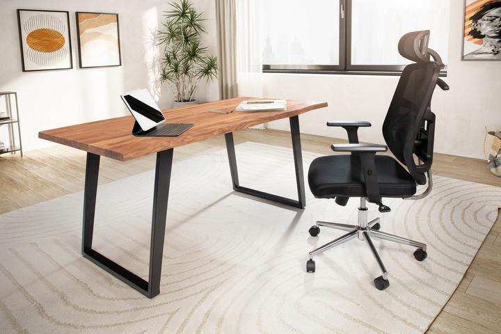 Produktbild FineBuy Schreibtisch Akazie Massivholz Metall Bürotisch Computertisch Baumkante (160 x 76 cm)