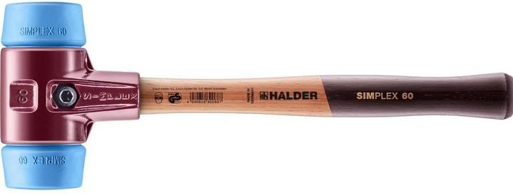 Actual product image Halder Soft faced hammer SIMPLEX length 405 mm head-Ø 60 mm wood (1): soft, abrasion free, TPE-soft, blue / (1460 g)