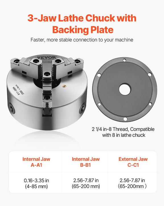 Actual product image Vevor 3-Jaw Self-Centering Lathe Chuck