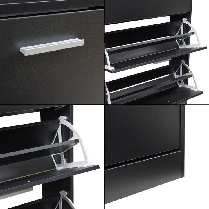 Actual product image En.Casa Schuhschrank Sykkylven 103x60x24 cm mit 3 Klappen Schwarz (60 x 24 x 103 cm)