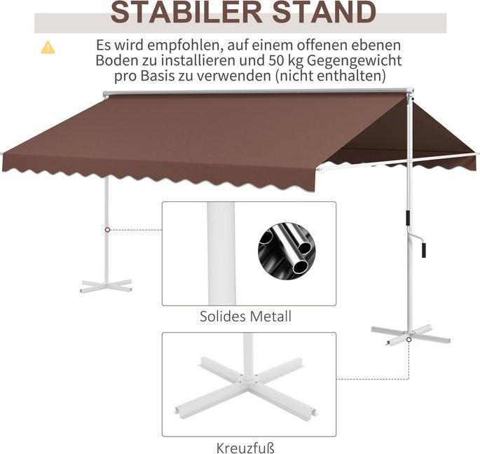Actual product image Swisshandel24 Standing awning 4.5x3.4m garden awning hand crank extendable adjustable polyester coffee (3.40 m)
