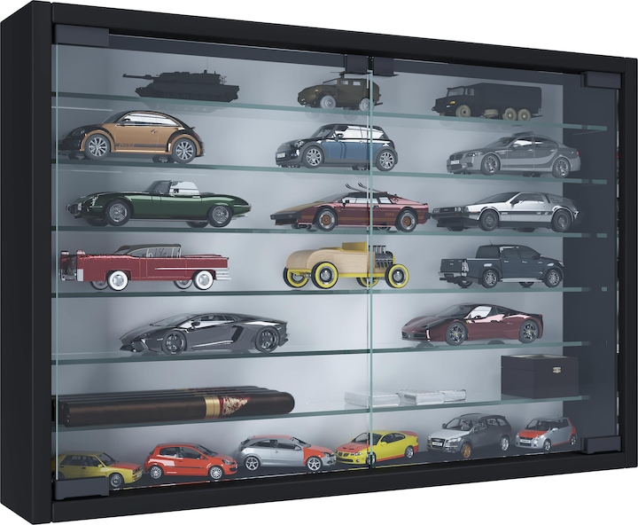 Productafbeelding VCM Houten Glazen Hangende Vitrine Wandvitrine Verzamelaar's Deco Vitrine Mandosa XL (60 x 10 x 40 cm)