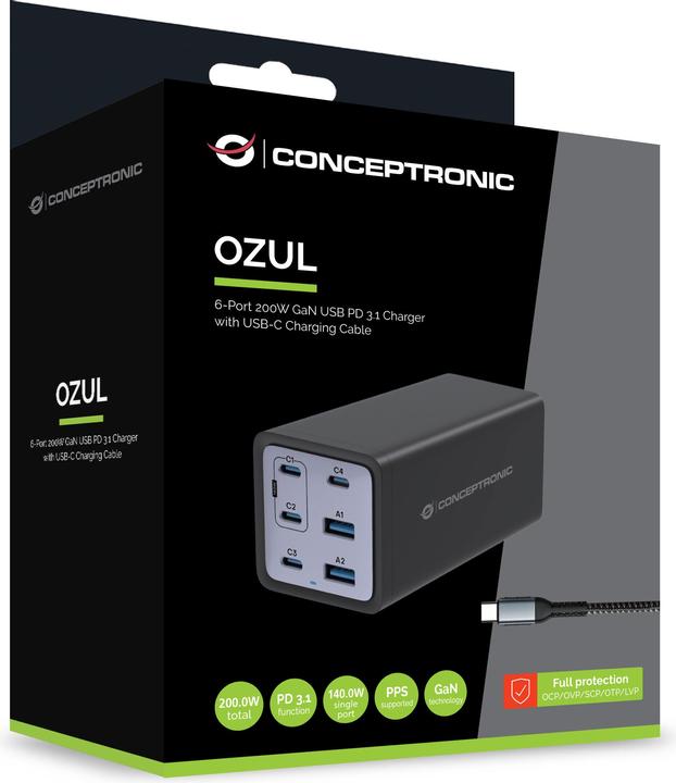 Image du produit Conceptronic Chargeur 4Port 200W,4xUSB-C,2x 3-in-1 USB-A sw (200 W)