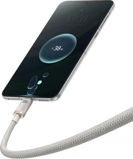 Actual product image Baseus USB-A to USB-C Cable Titanium, 100W, 5A, 2m, Silver (2 m, 100 W)
