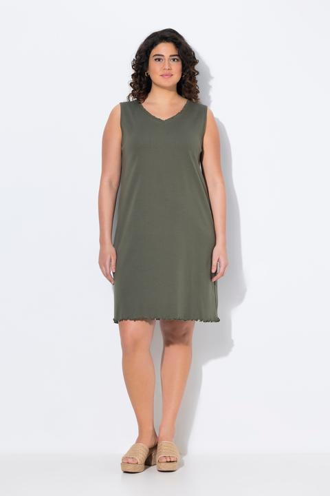 Actual product image Ulla Popken Lettuce Edge V-Neck Knit Tank Tunic Dress (54)