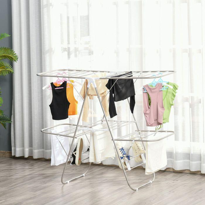 Produktbild Swisshandel24 Wäscheständer faltbar 3-stufiger Flügelwäschetrockner Trockengestell Trockenständer Edelstahl Kunsts