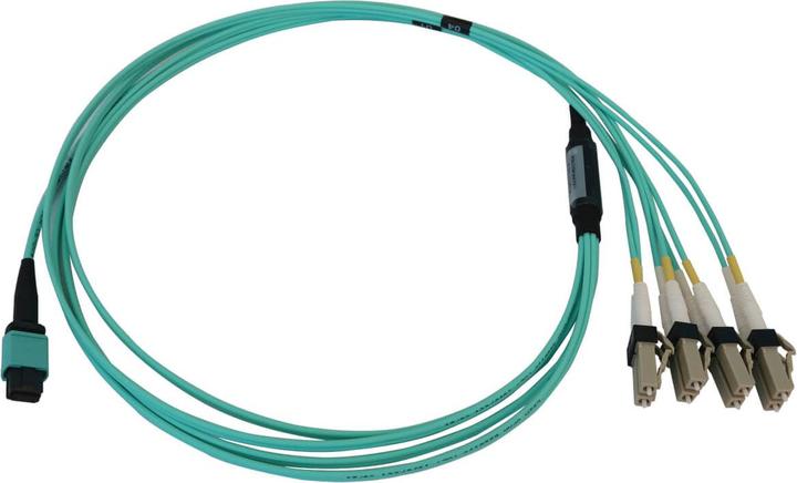 Actual product image Eaton 40/100/400G Multimode 50/125 OM3 Fibre Optic Cable 12F MTP/MPO-PC to 4x Duplex LC/PC (1 m)