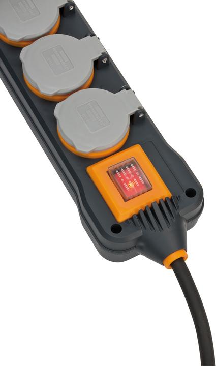 Produktbild Brennenstuhl 9152450100 Steckdosenleiste mit Schalter 4fach Schwarz, Orange, Grau Schutzkontakt (4x, CEE 7/3, 5 m)