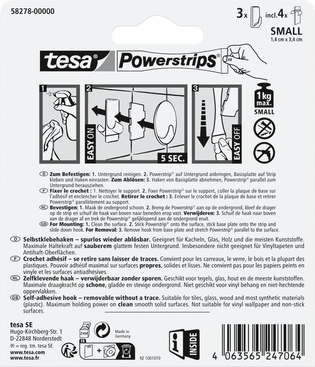 Image du produit tesa Crochet adhésif Powerstrips SMALL carré - 3 x crochets muraux adhésifs