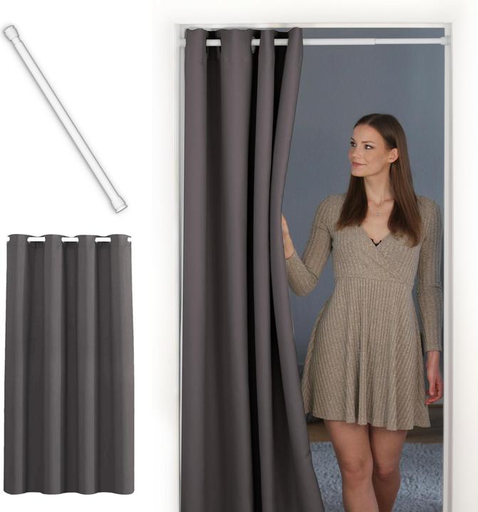 Tinycurtains Thermo Türvorhang mit Teleskopstange (150 x 200 cm)