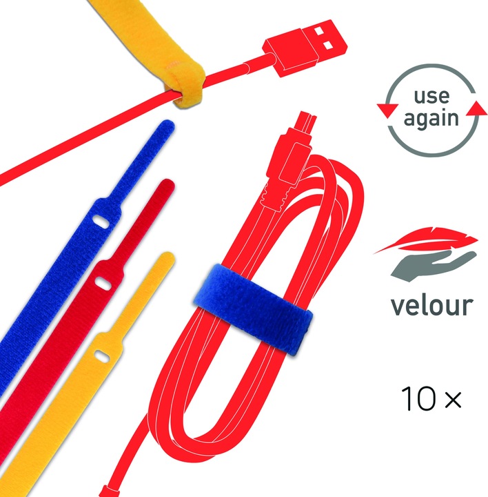 Actual product image Label-the-cable LTC BASIC 10 Power hook and loop binder rt, gb, bl (Velcro cable ties, 170 mm, 10 pcs.)