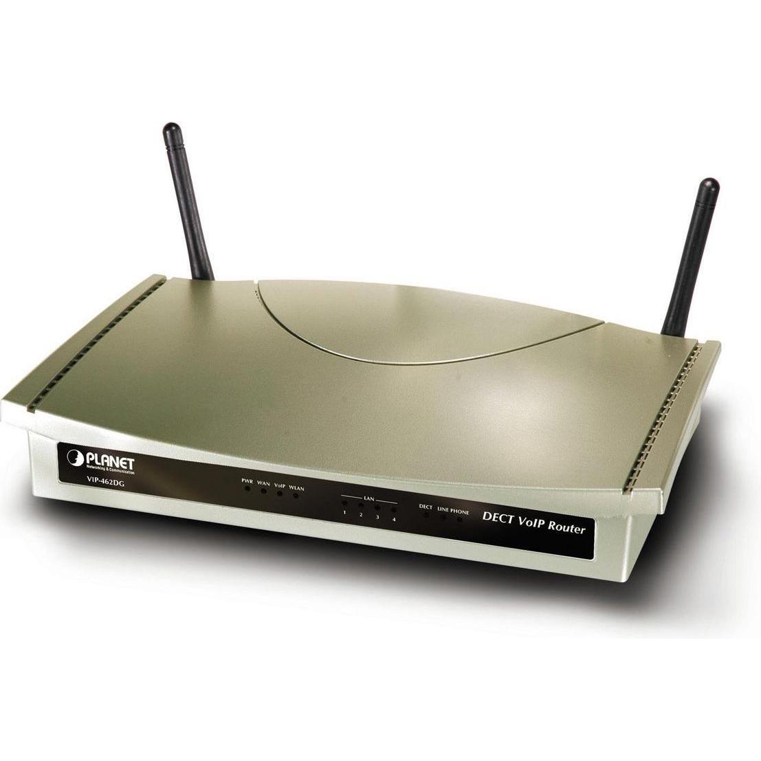 Planet 802.11g WiFi DECT/VoIP Router SIP - two voice channel - Voice-Over-IP - Voice-Ov, Router, Silber