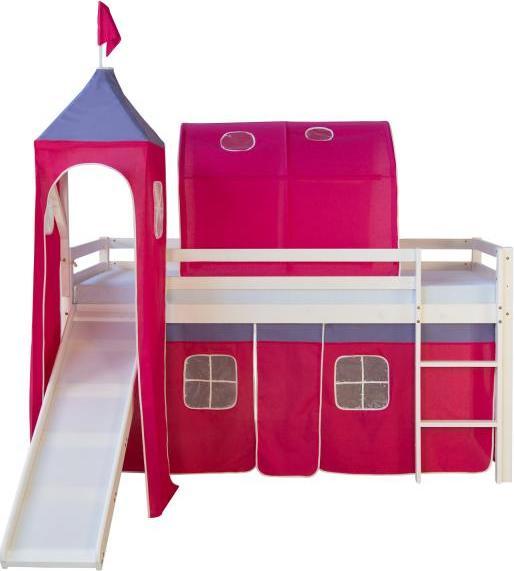 Produktbild Homestyle4u Hochbett mit Rutsche und Vorhang (90 x 200 cm)