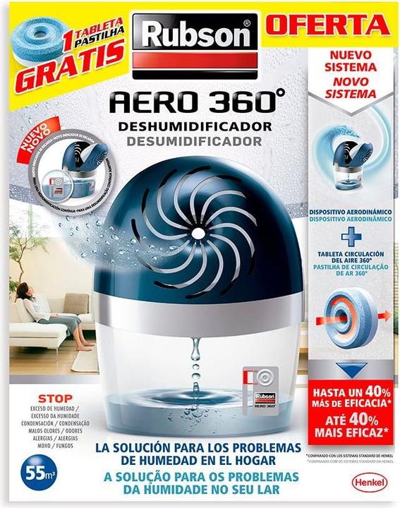 Actual product image Rubson Aero 360 Dehumidifier, With Tablet, 450 G, Dark Blue/Grey (22 m²)
