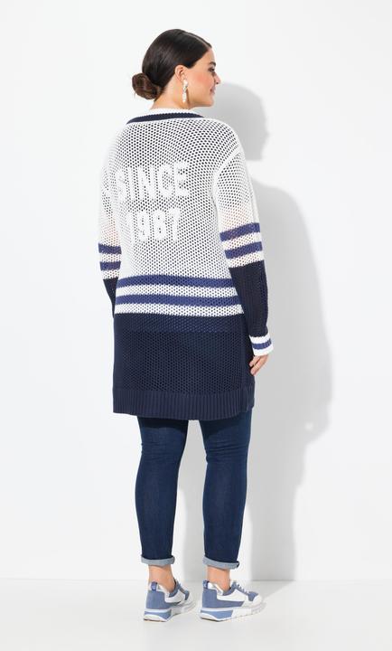 Produktbild Ulla Popken Long-Strickjacke, Streifen, V-Ausschnitt, Langarm (58)