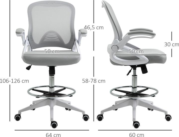 Produktbild Vinsetto Bürostuhl Polyester, Kunststoff Hellgrau (58 - 78 cm)