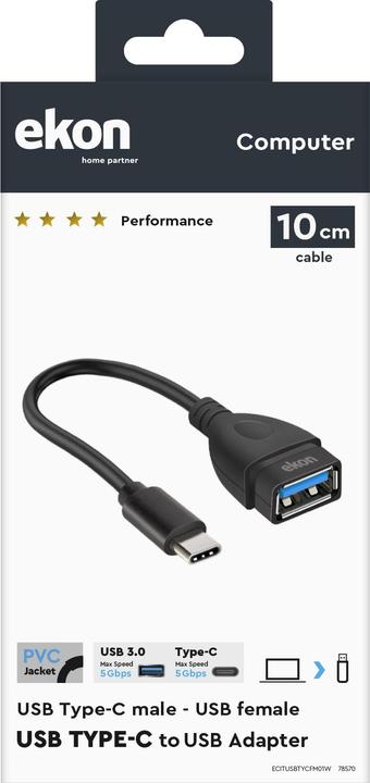 Actual product image Ekon Type-C male to USB female adapter (0.10 m, USB 3.2 Gen 1)