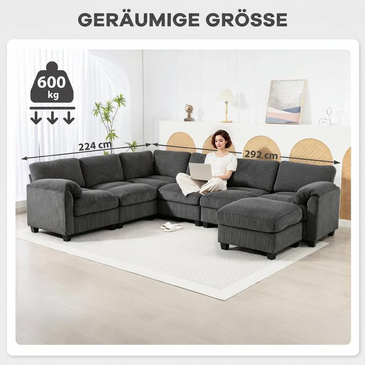 Actual product image Homcom Ecksofa Polyester, Schaumstoff Dunkelgrau (Corner sofa)