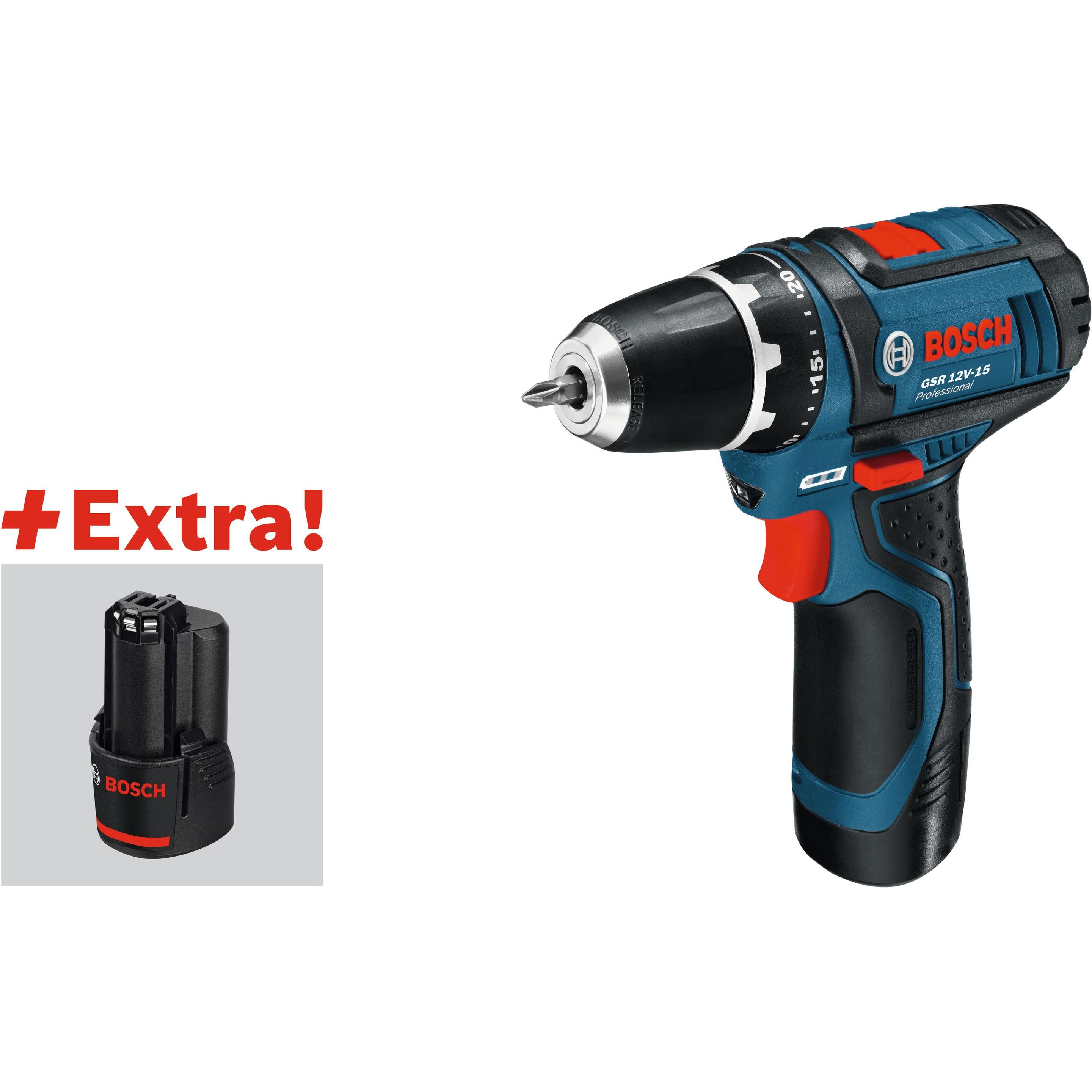 Bosch Professional, Bohrmaschine + Akkuschrauber, Akku-Werkzeugset GSR 12 V-15 (Akkubetrieb)