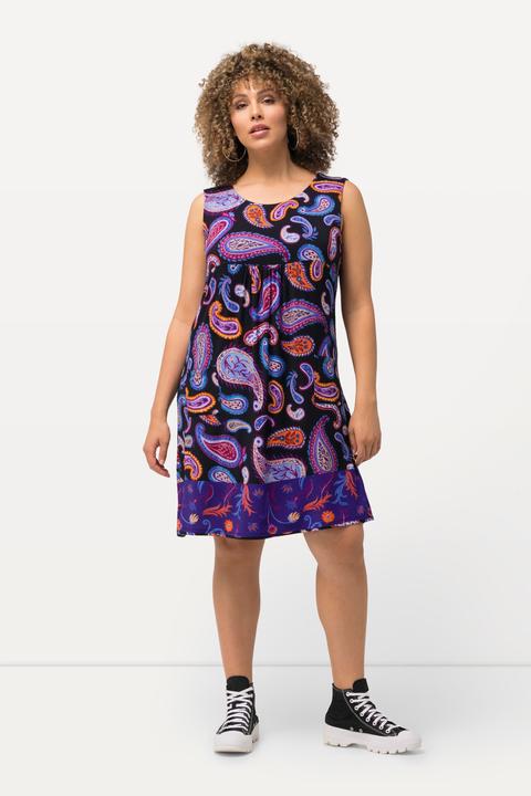 Image du produit Ulla Popken Robe courte en jersey, sans manches. Silhouette en A évasée. Décolleté rond et imprimé cachemire. (46, 48)
