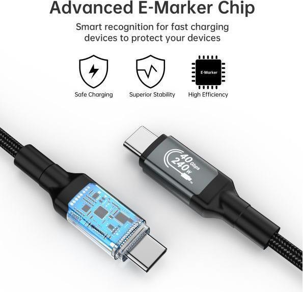 Actual product image Choetech XCC-1040 USB-C - USB-C cable 240W 8K 60Hz 1.2m - black (1.20 m, 240 W)