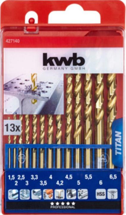 Produktbild kwb Titan Spiralbohrer Set 13-teilig (1.5 mm, 2 mm, 2.5 mm, 3 mm, 3.3 mm, 3.5 mm, 4 mm, 4.3 mm, 4.5 mm, 5 mm, 5.5 mm, 6 mm, 6.5 mm)