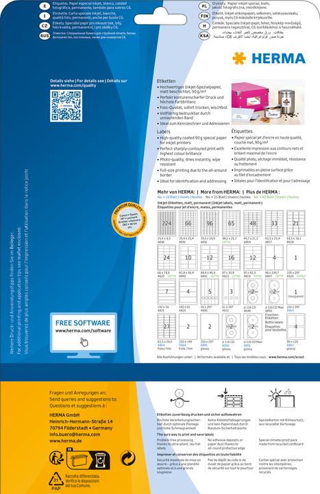 Produktbild HERMA Inkjet Adressetiketten A4