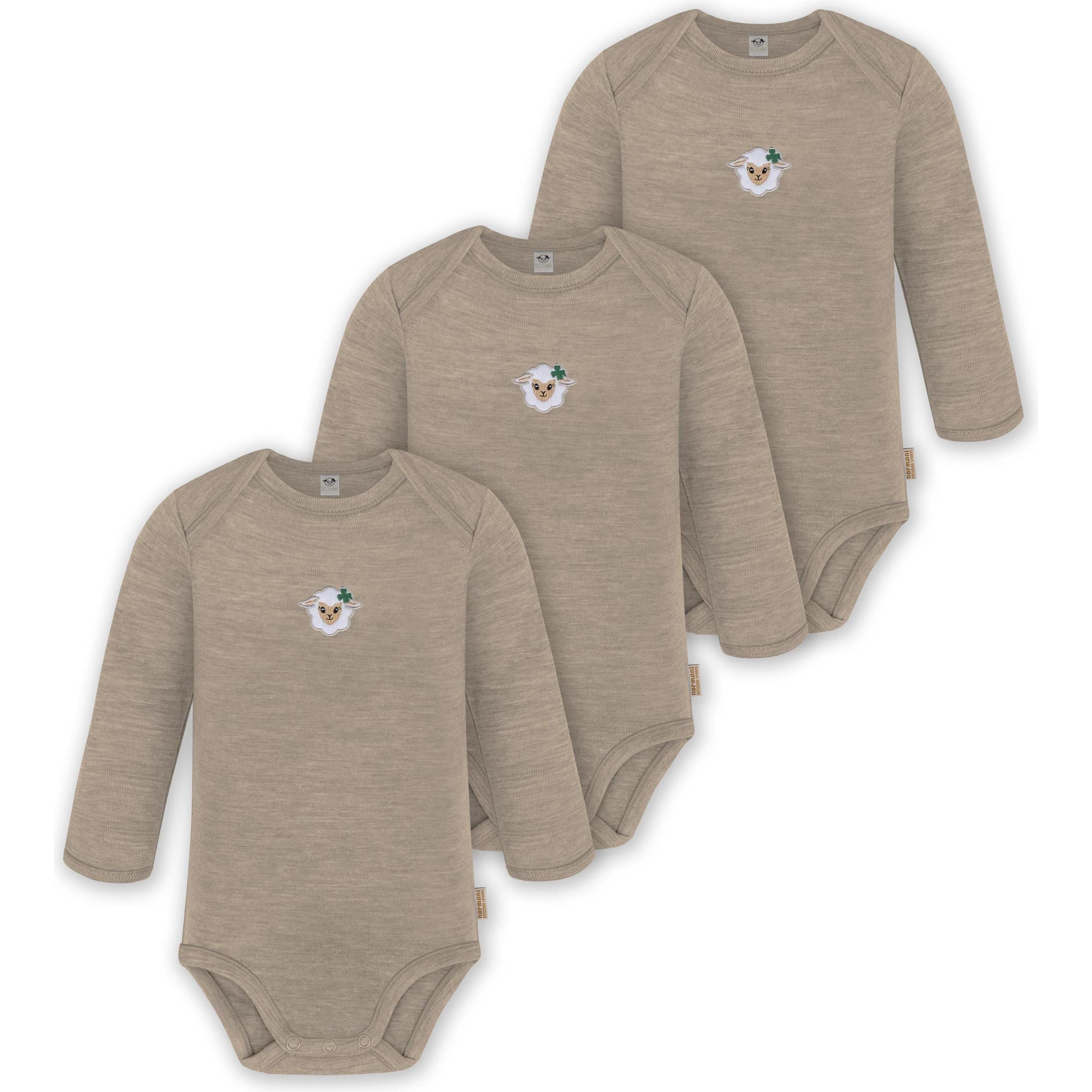 Normani, Herren, Body, 3er Pack Baby Merino Body Langarm „Auckland" - 9371, Beige, (86)